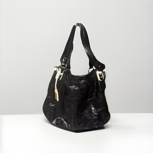 Badgley Mischka Black Leather Hobo Shoulder Bag – Studded Accent